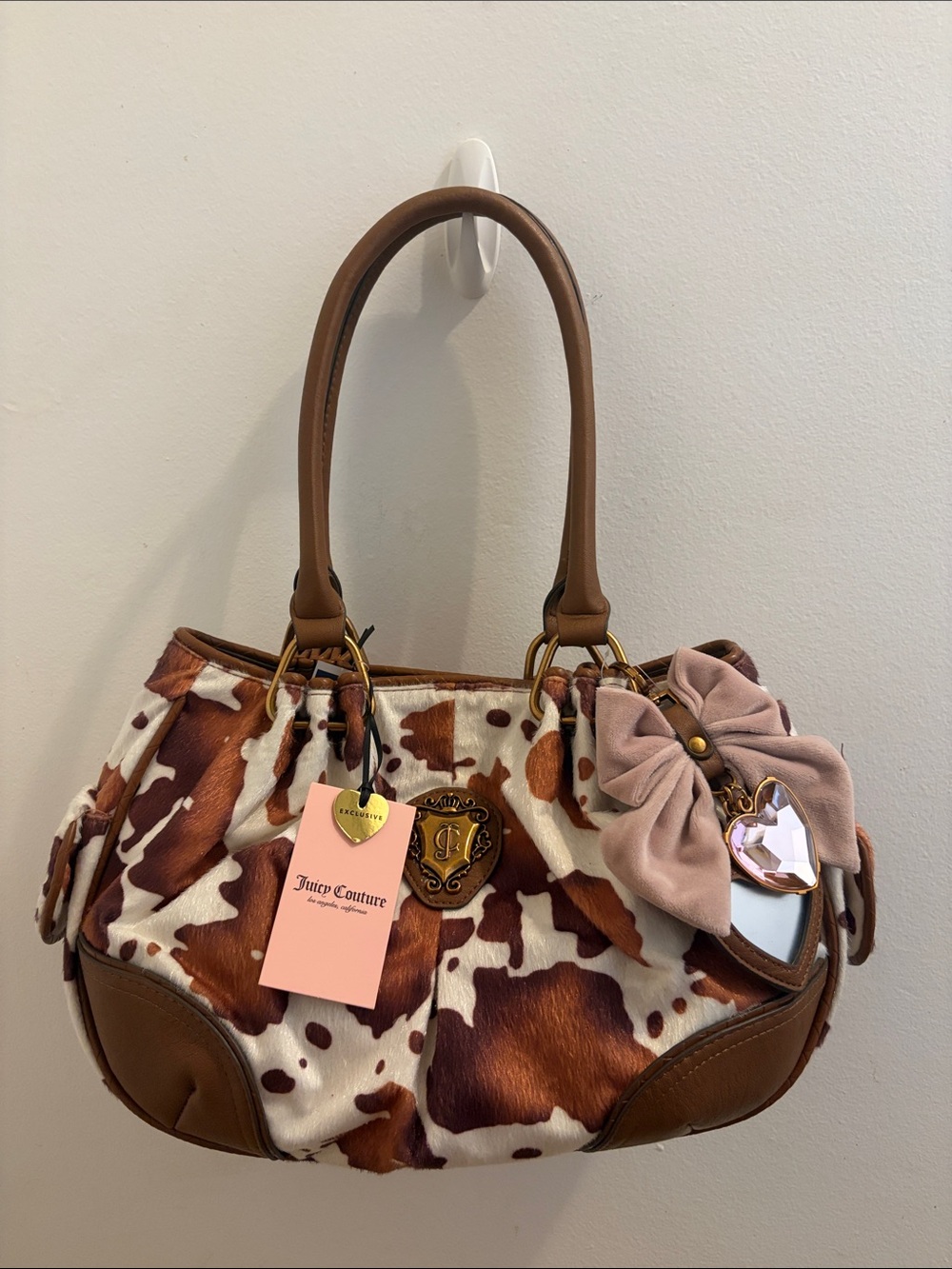 Juicy Couture Brown and White Cowhide Print Shoulder Bag